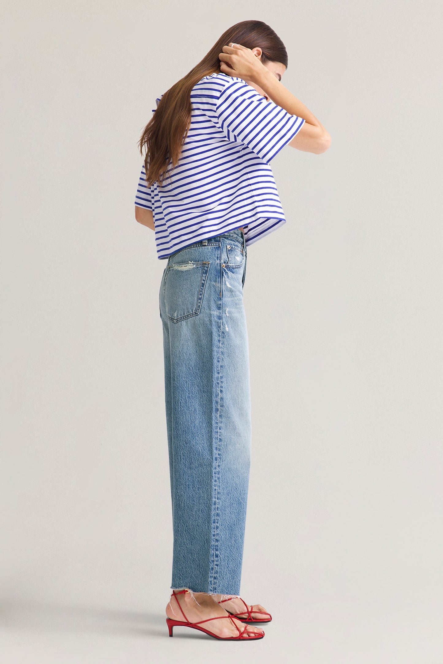 Allostudios Tate Cropped Højtaljede Bowed Wide Leg Jeans - Ildrød