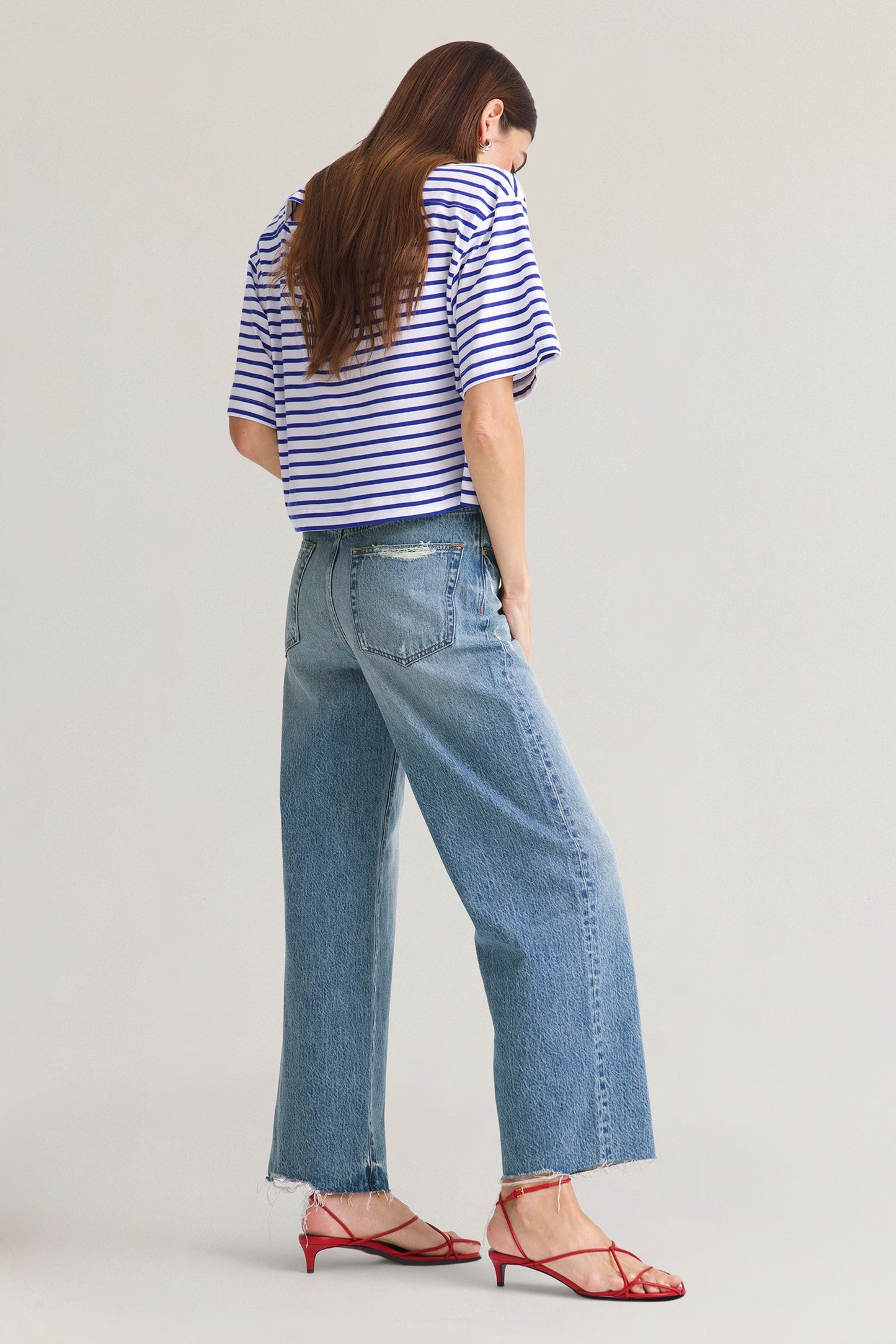 Allostudios Tate Cropped Højtaljede Bowed Wide Leg Jeans - Ildrød