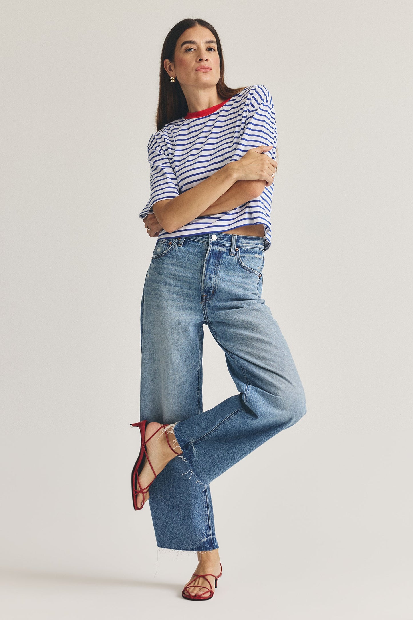 Allostudios Tate Cropped Højtaljede Bowed Wide Leg Jeans - Ildrød