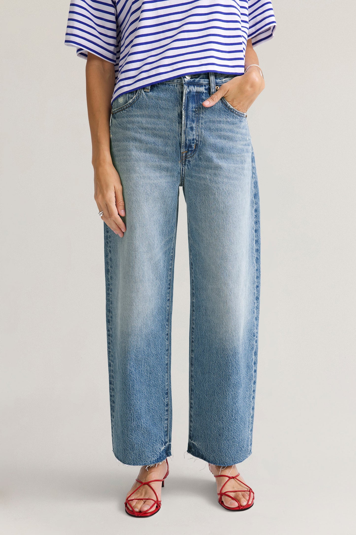 Allostudios Tate Cropped Højtaljede Bowed Wide Leg Jeans - Ildrød