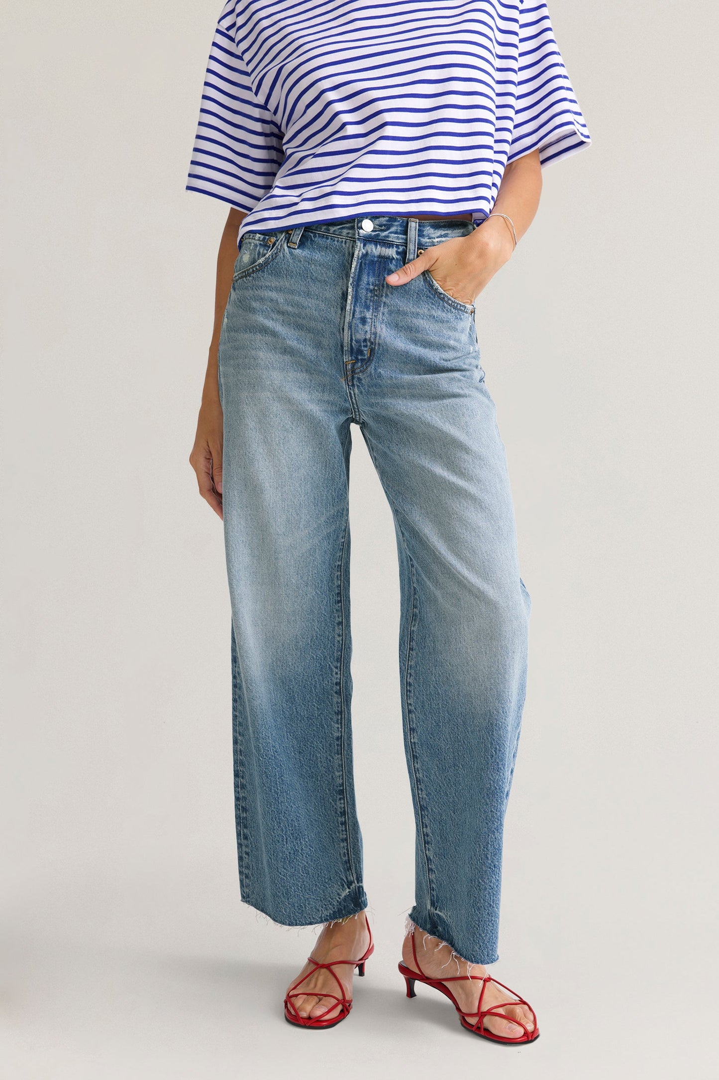 Allostudios Tate Cropped Højtaljede Bowed Wide Leg Jeans - Ildrød