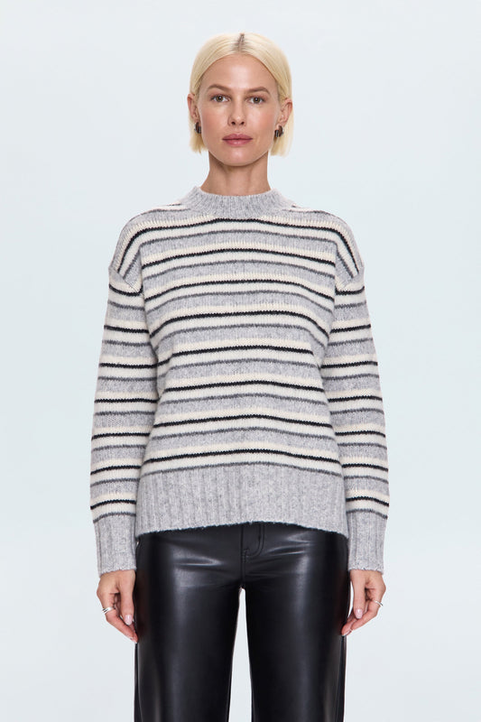 Allostudios – Hanna Oversized Strik Sweater - Grå/Hvid Stribet