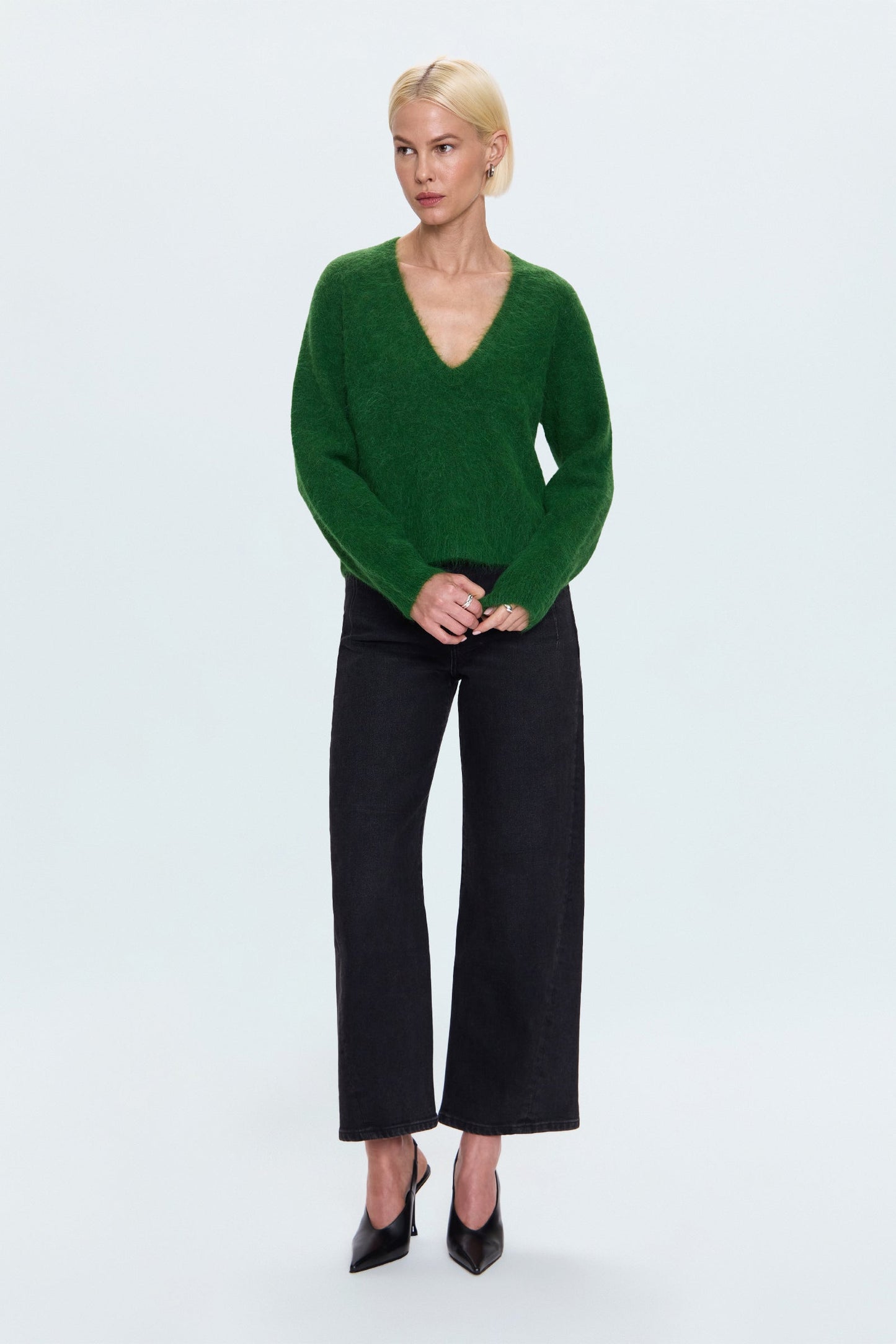Allostudios – Kit V-Hals Langærmet Pullover Sweater - Wintergreen
