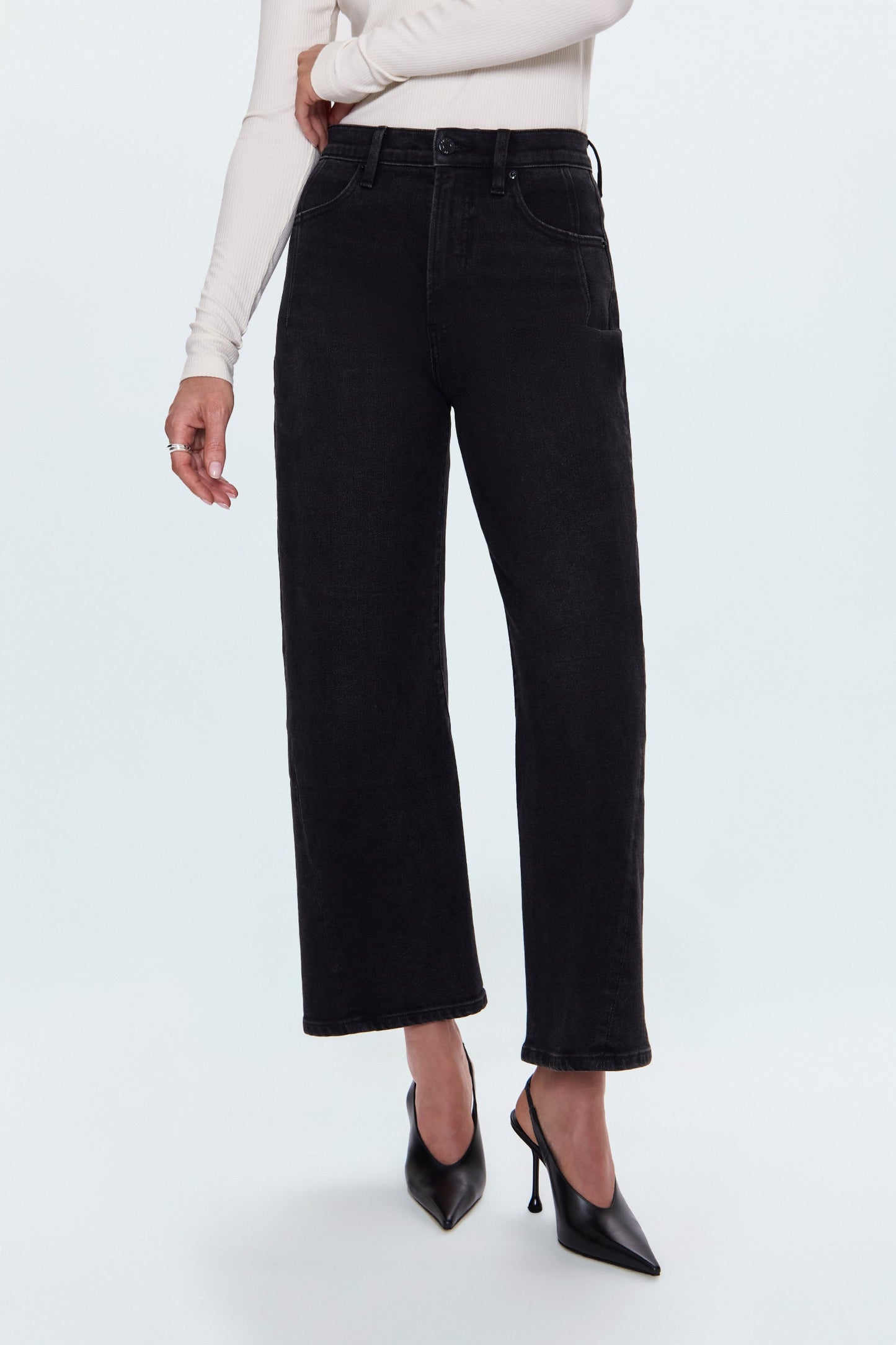 Allostudios – Kyra Højtaljede Bowed Ankle Jeans - Koksgrå