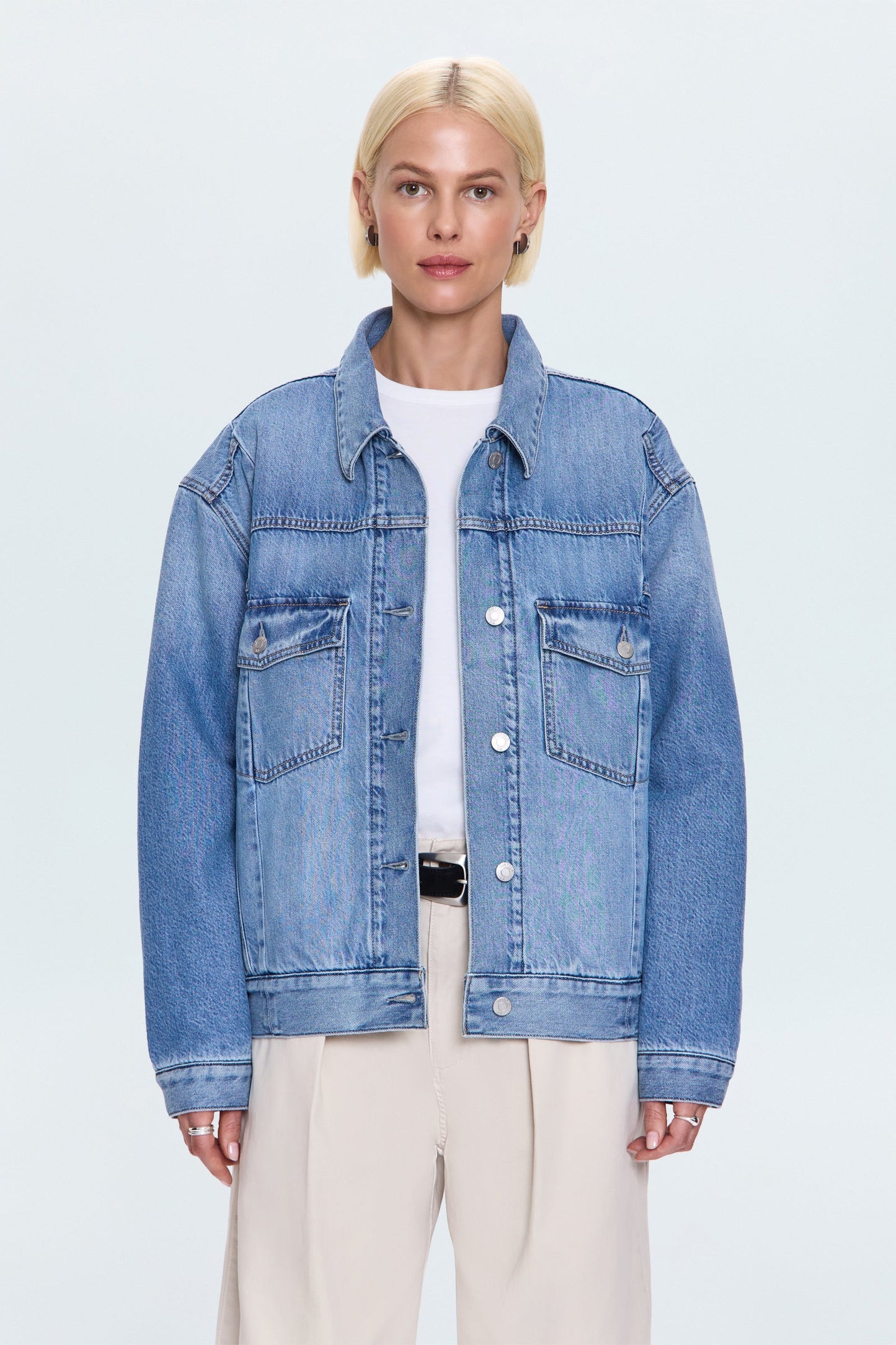 Allostudios – Landon Seamed Padded Trucker Jakke - Mellemblå Denim