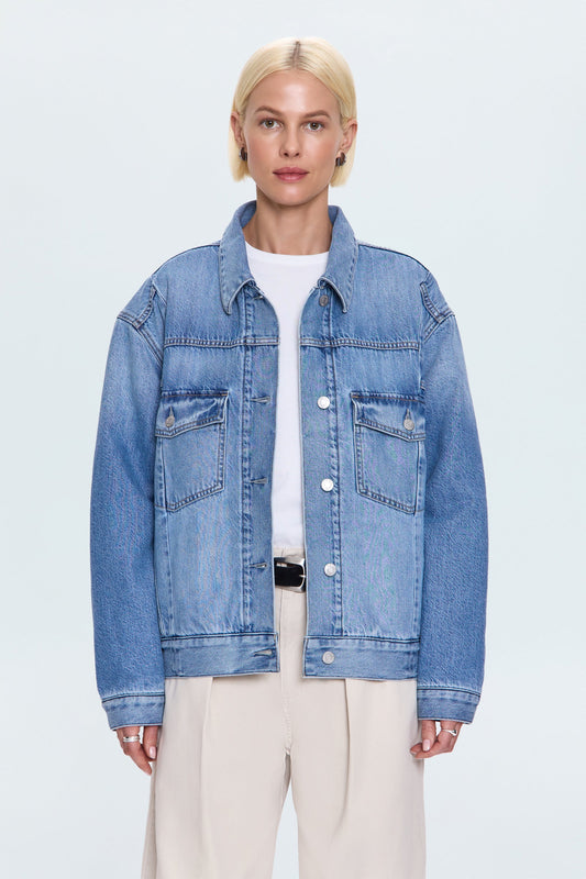 Allostudios – Landon Seamed Padded Trucker Jakke - Mellemblå Denim