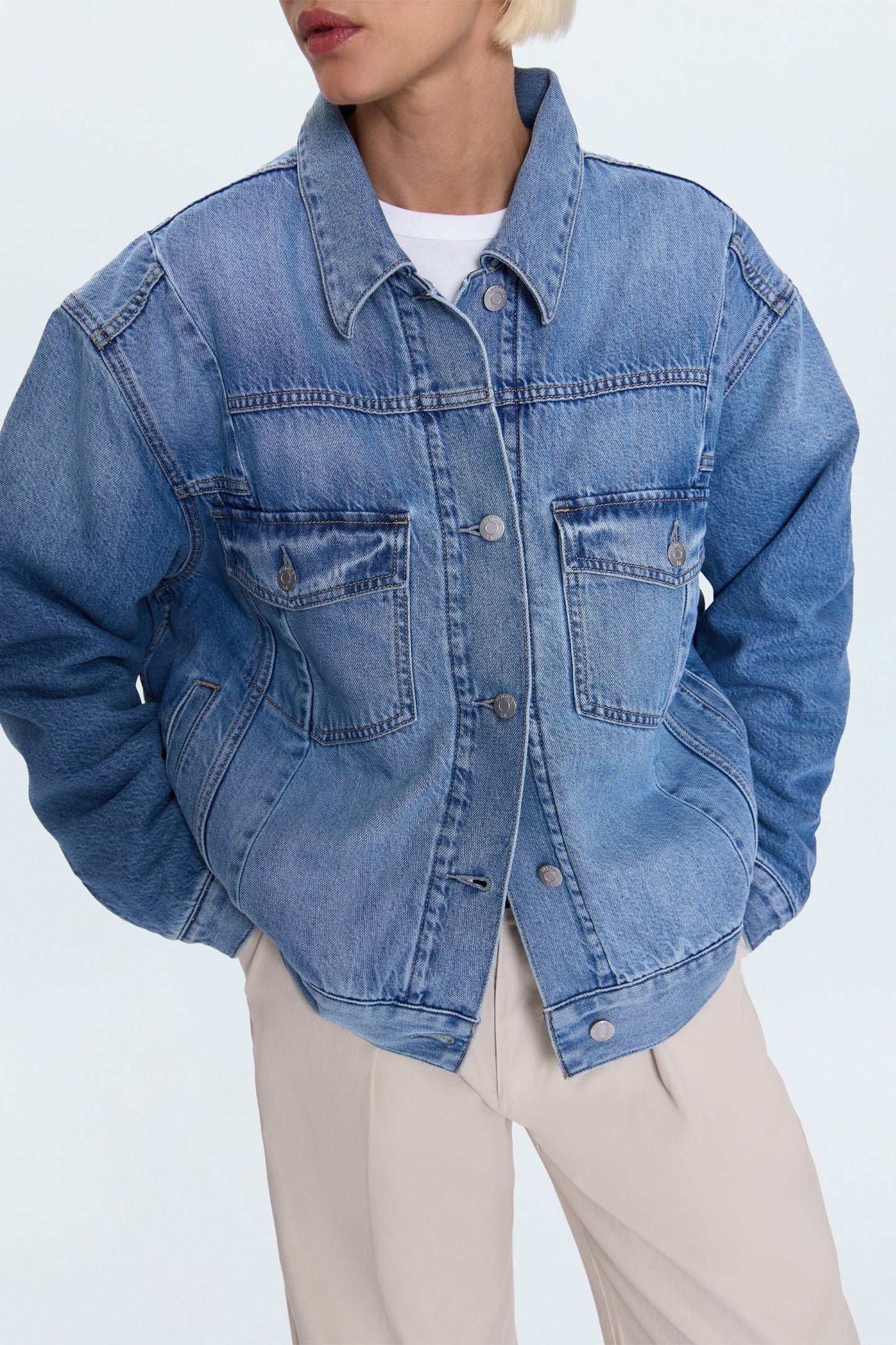 Allostudios – Landon Seamed Padded Trucker Jakke - Mellemblå Denim