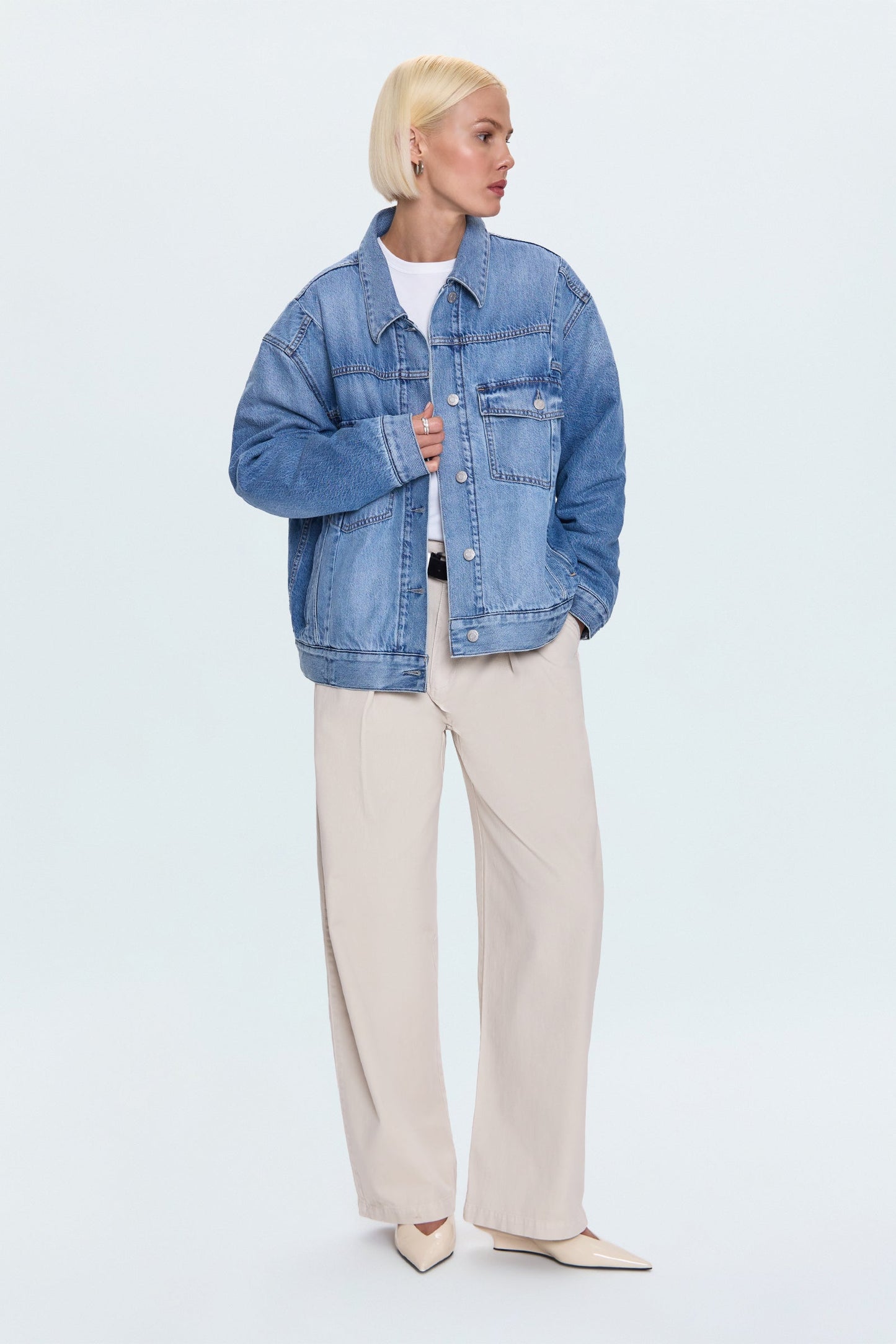 Allostudios – Landon Seamed Padded Trucker Jakke - Mellemblå Denim