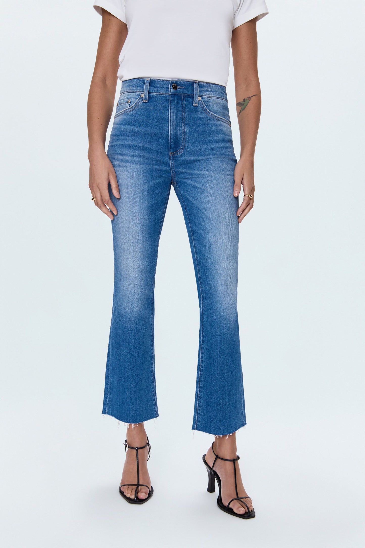 Allostudios Lennon Højtaljede Croppede Bootcut Jeans - Mellemblå Vintage