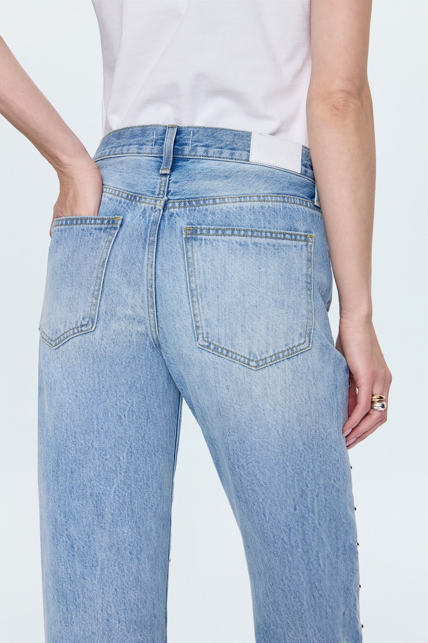 Allostudios – Lexi Mellemtaljede Bowed Straight Jeans - Lyseblå Vintage Denim