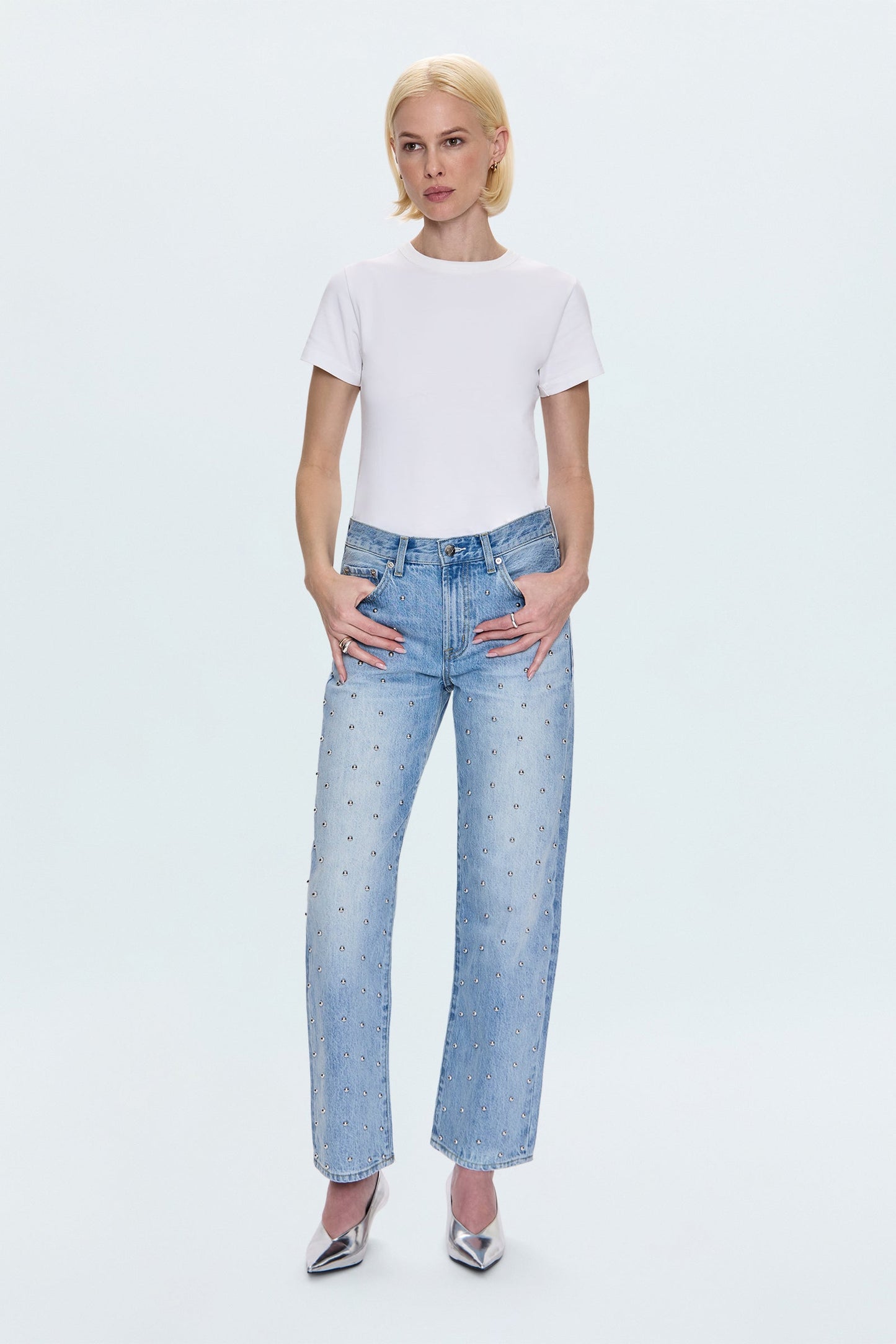 Allostudios – Lexi Mellemtaljede Bowed Straight Jeans - Lyseblå Vintage Denim