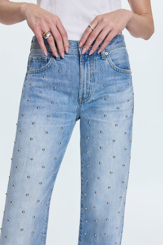 Allostudios – Lexi Mellemtaljede Bowed Straight Jeans - Lyseblå Vintage Denim