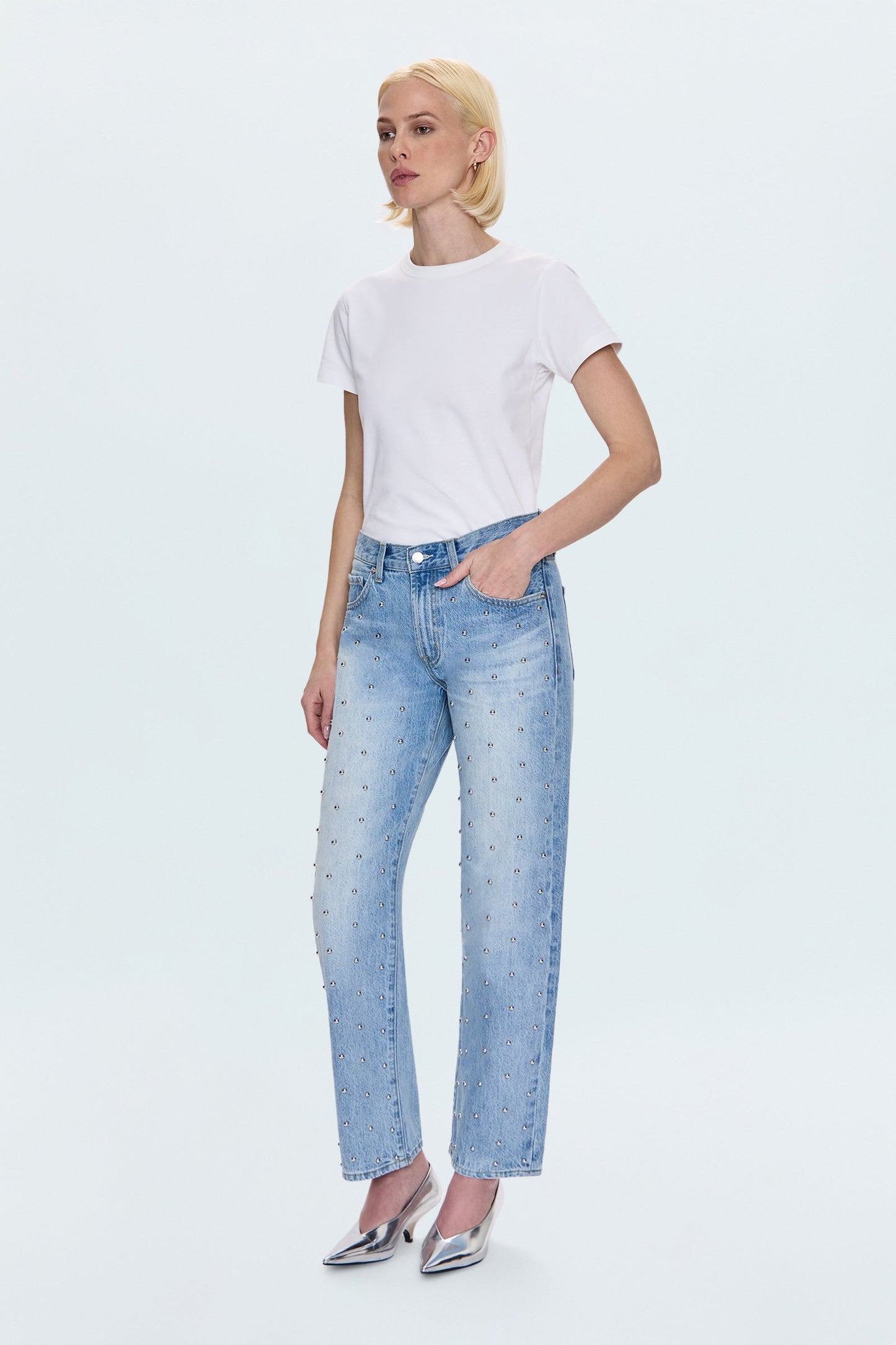 Allostudios – Lexi Mellemtaljede Bowed Straight Jeans - Lyseblå Vintage Denim