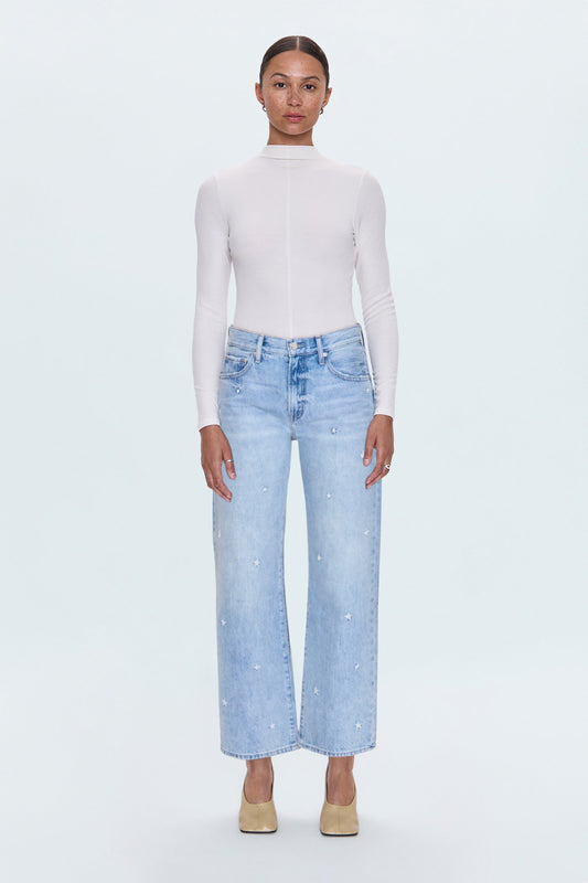 Allostudios – Lexi Mid Rise Bowed Straight Jeans - Lys Blå