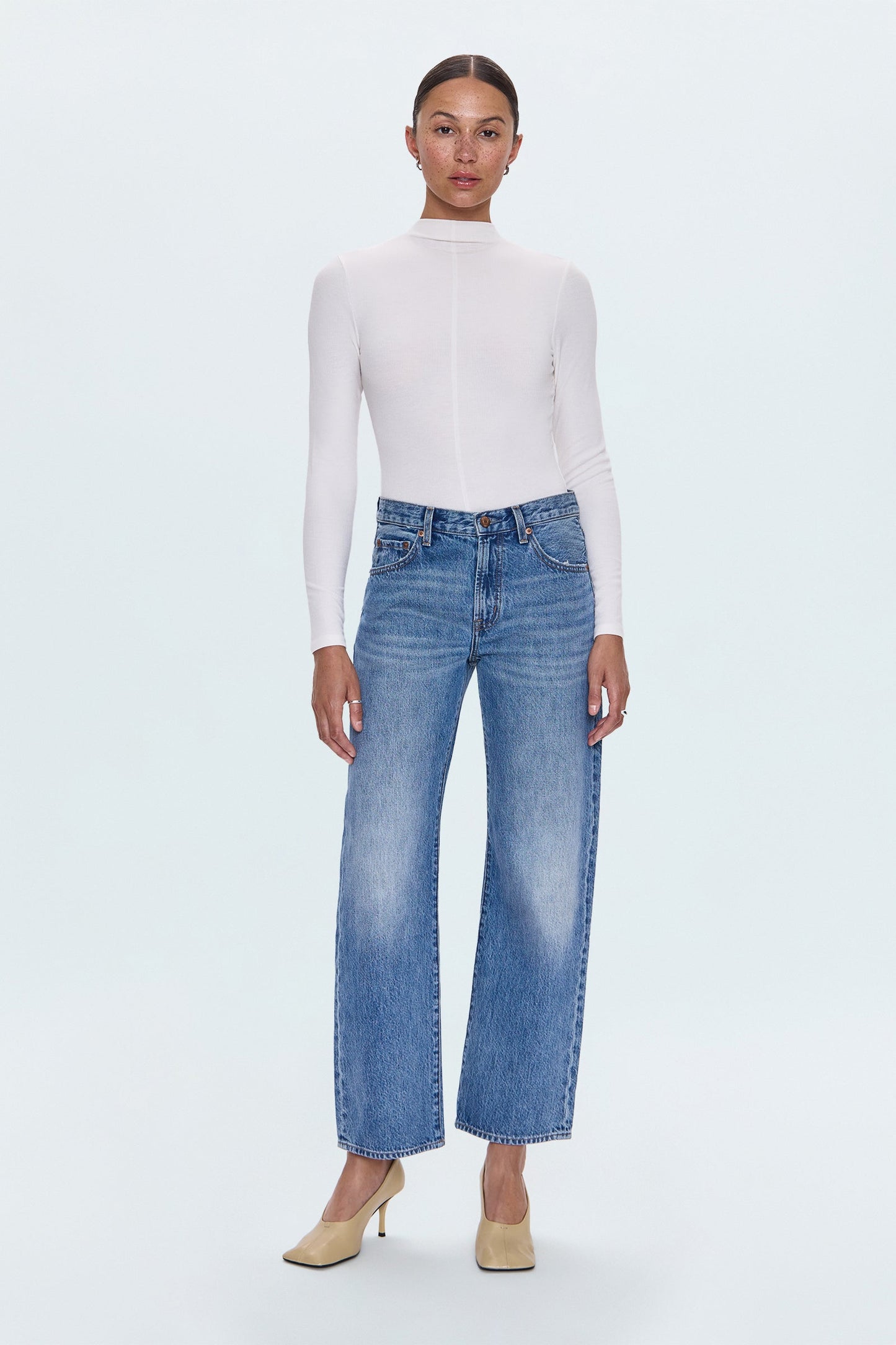 Allostudios – Lexi Mellemtaljet Bowed Straight Jeans - Mørk Blå