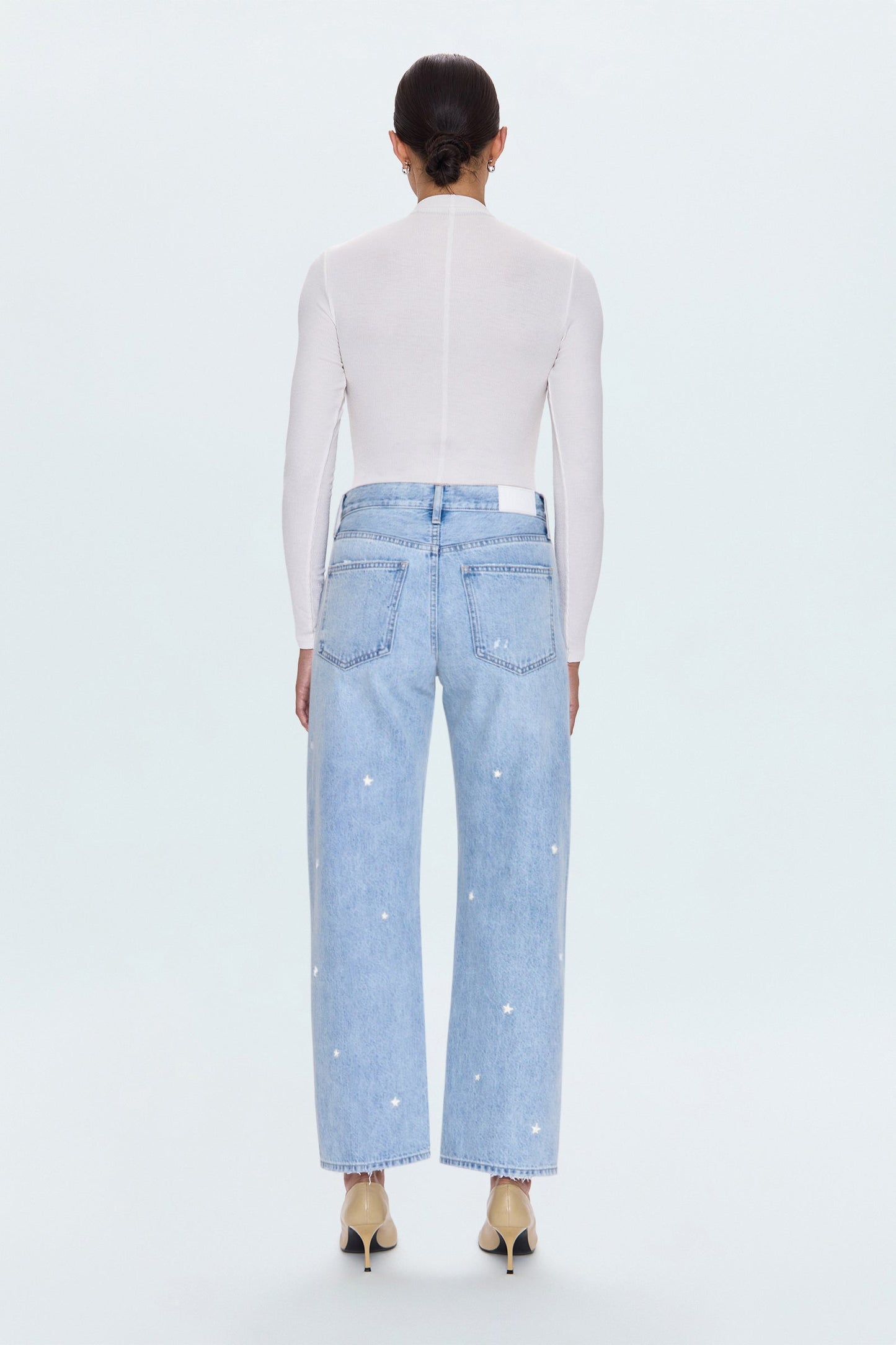 Allostudios – Lexi Mid Rise Bowed Straight Jeans - Lys Blå
