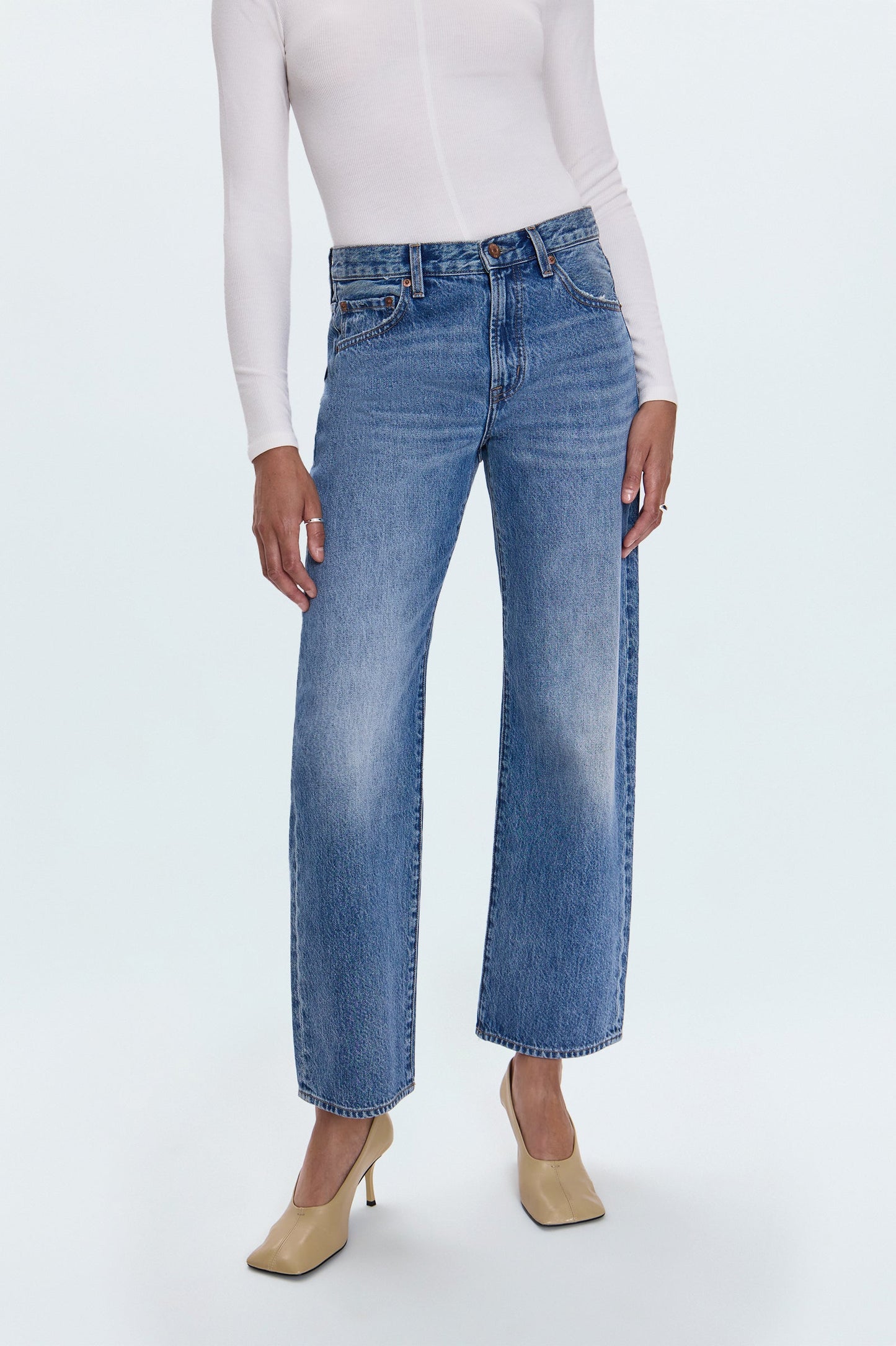 Allostudios – Lexi Mellemtaljet Bowed Straight Jeans - Mørk Blå