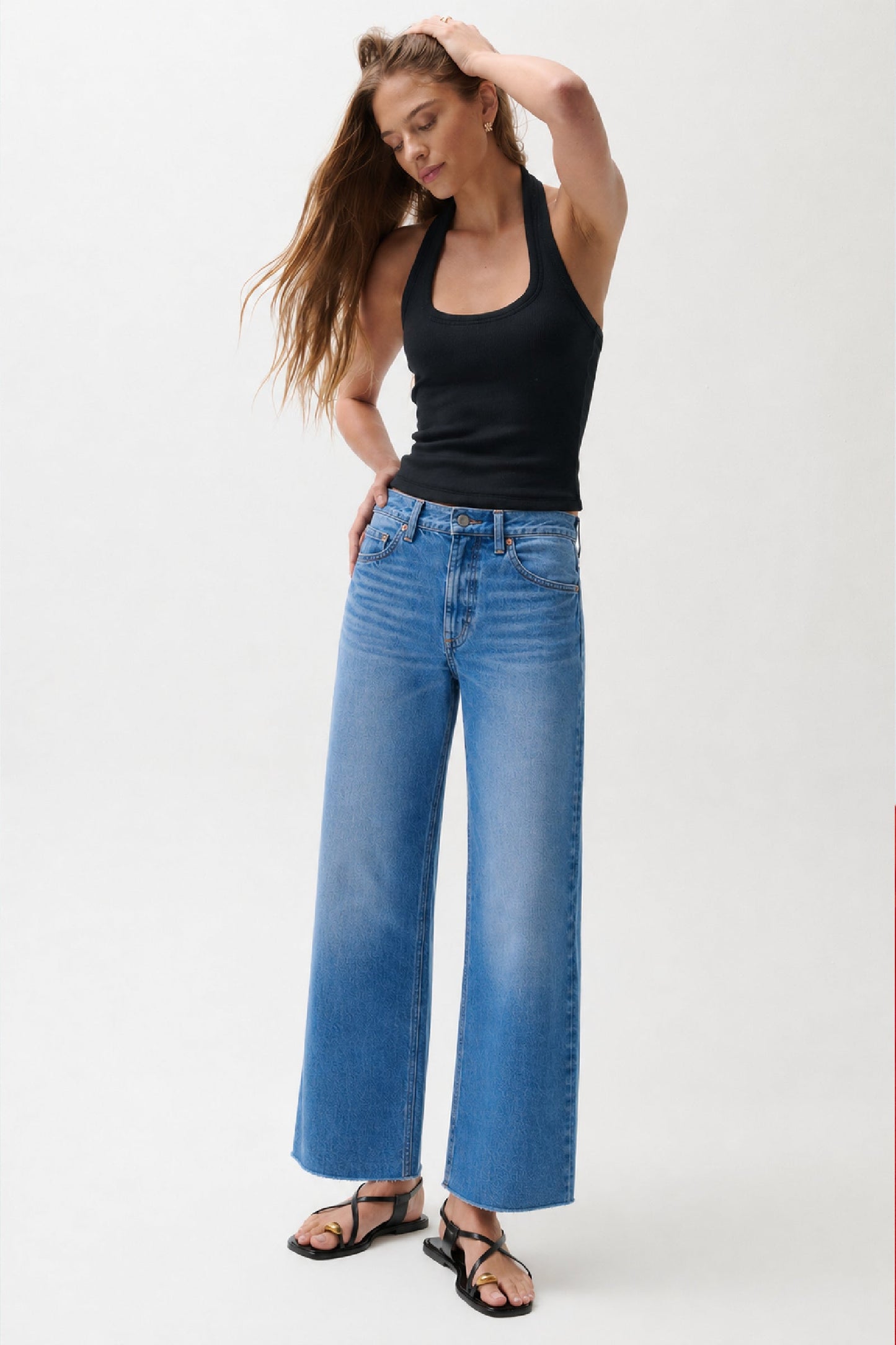 Allostudios Lana Crop High Rise Ultra Wide Leg Jeans - Havblå