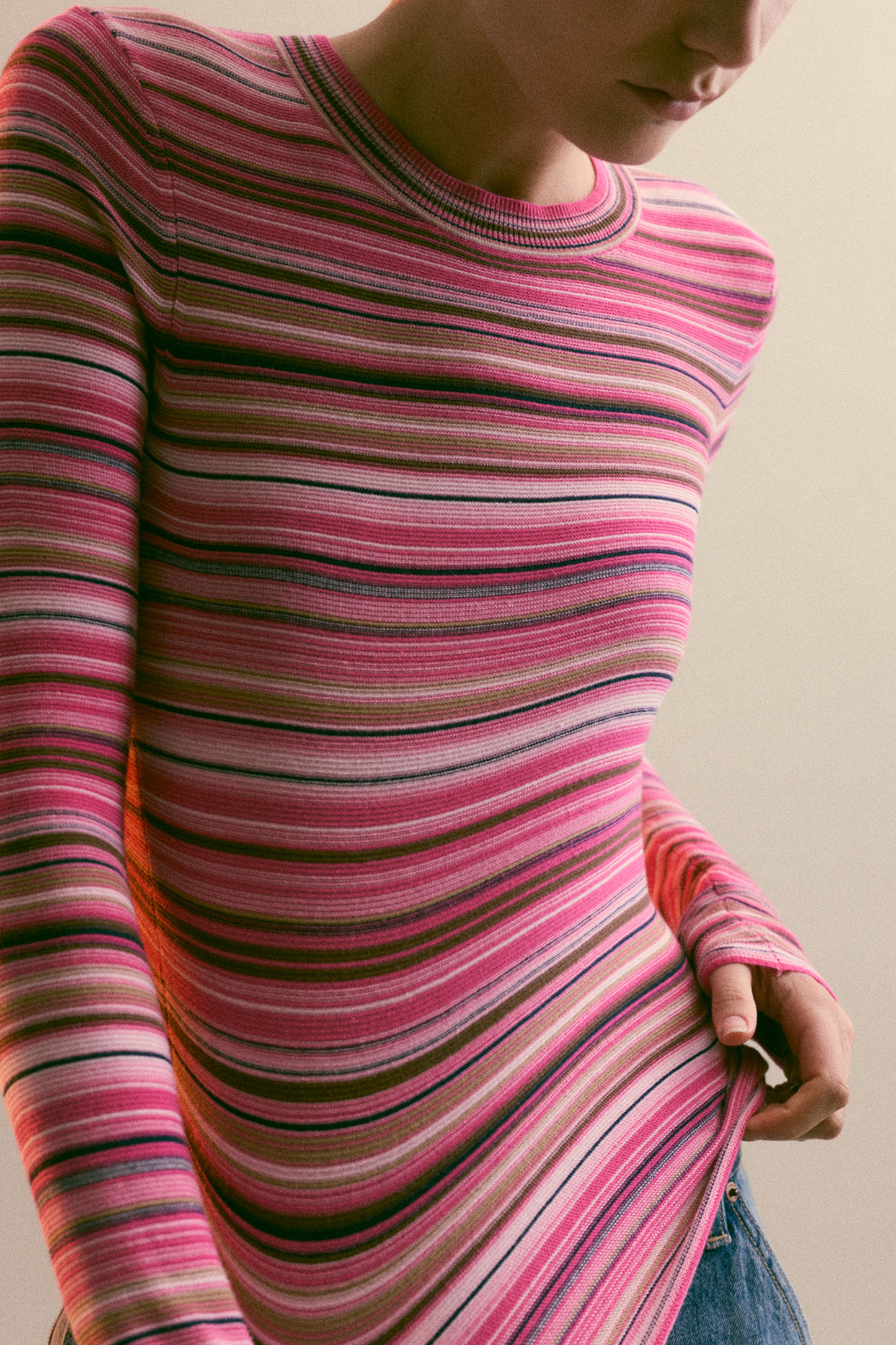 Allostudios – Madison Langærmet Crewneck Sweater - Pink Brun Stribet