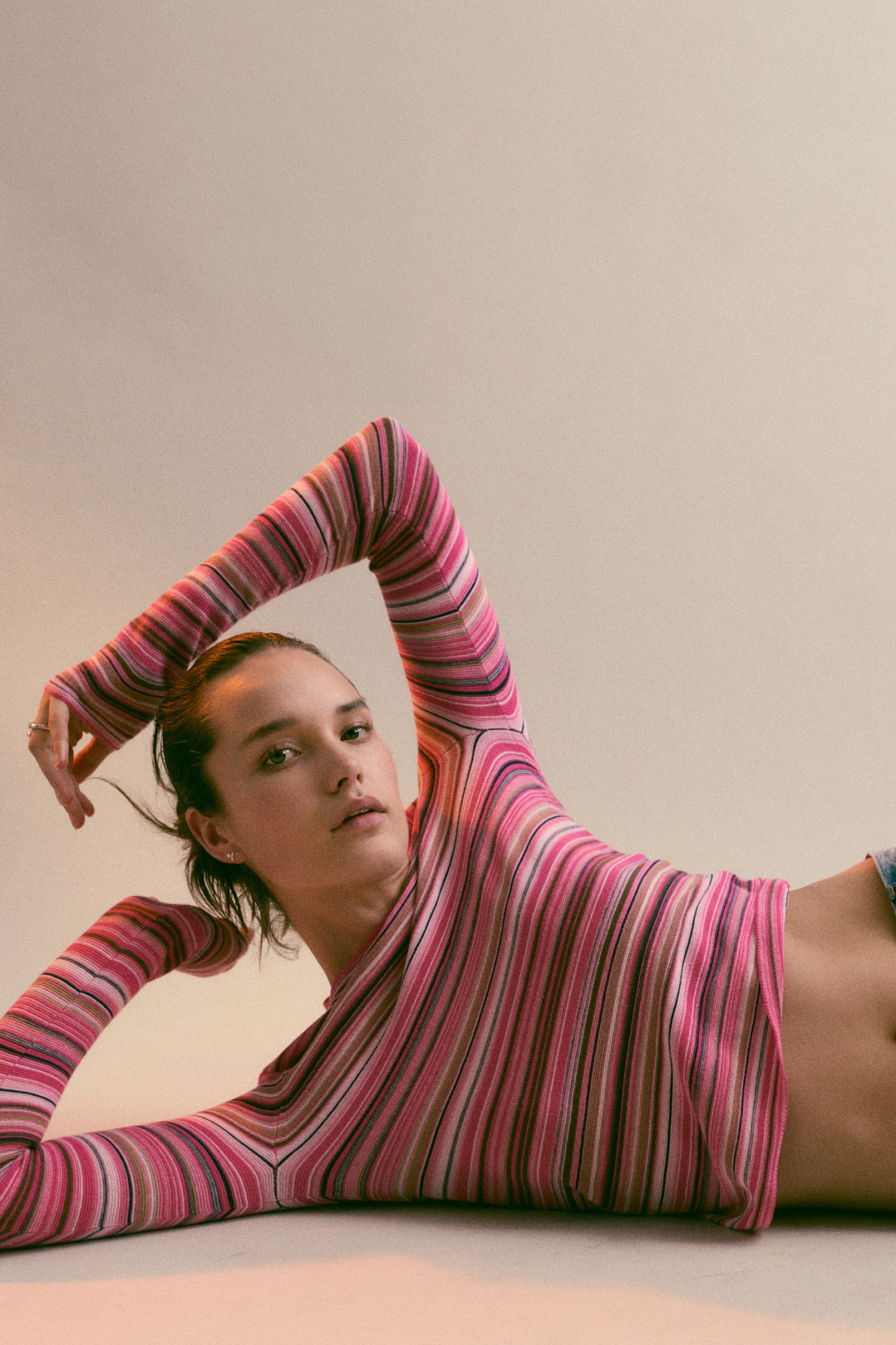 Allostudios – Madison Langærmet Crewneck Sweater - Pink Brun Stribet