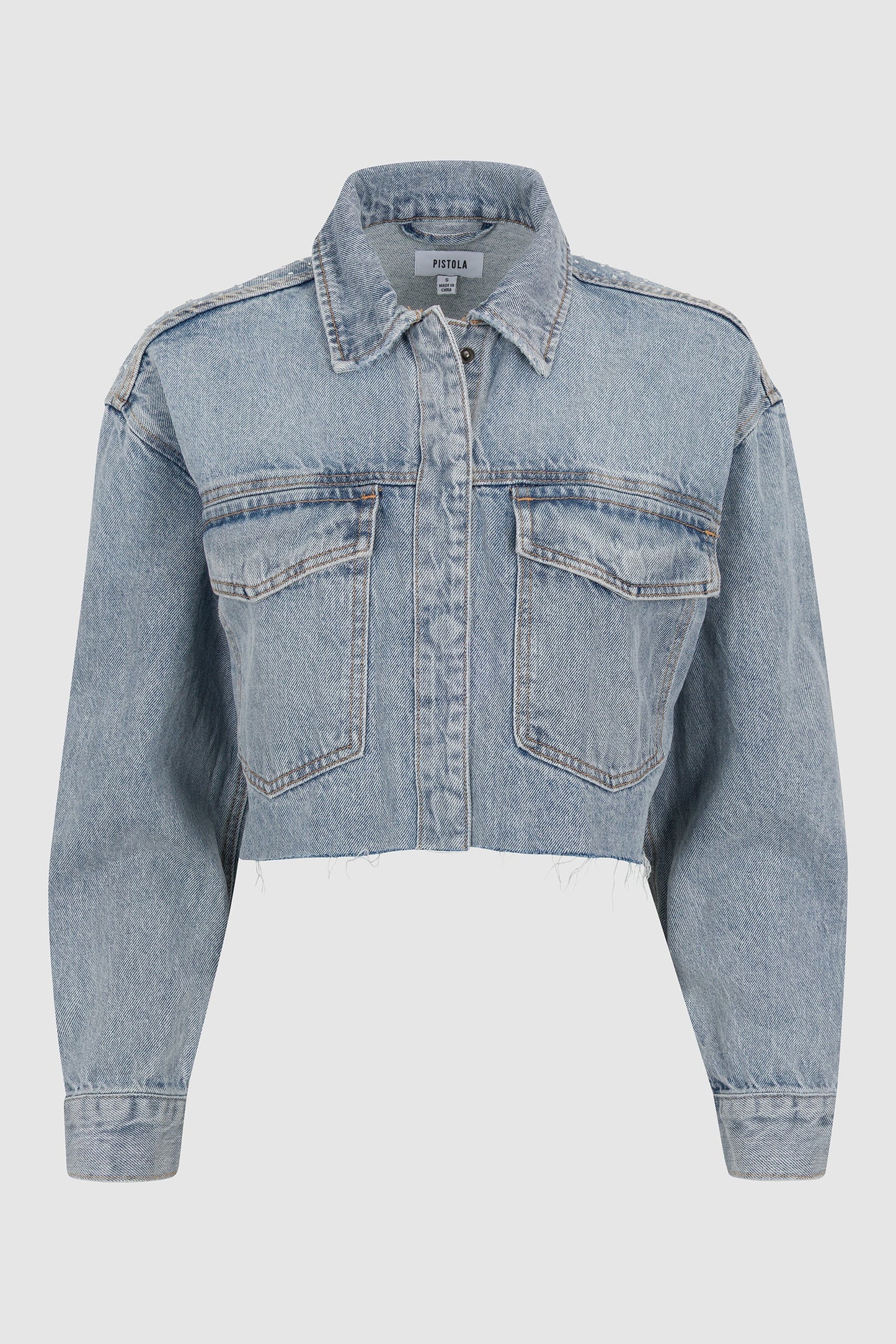 Allostudios Mandy Cropped Shacket med Dekorative Detaljer - Blågrå