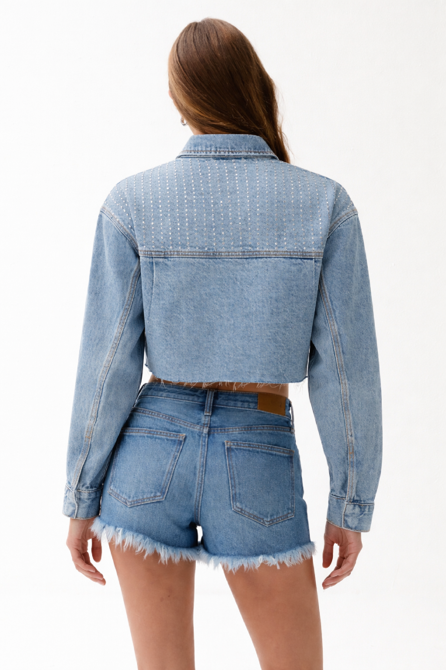 Allostudios Mandy Cropped Shacket med Dekorative Detaljer - Blågrå