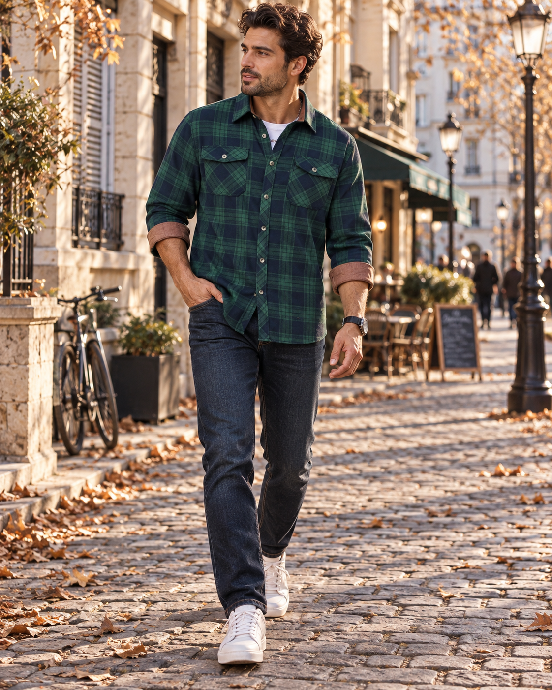 Nico Chemise med Carreaux til Mænd - Flanelle Douce, 2 Lommer & Lange Ærmer