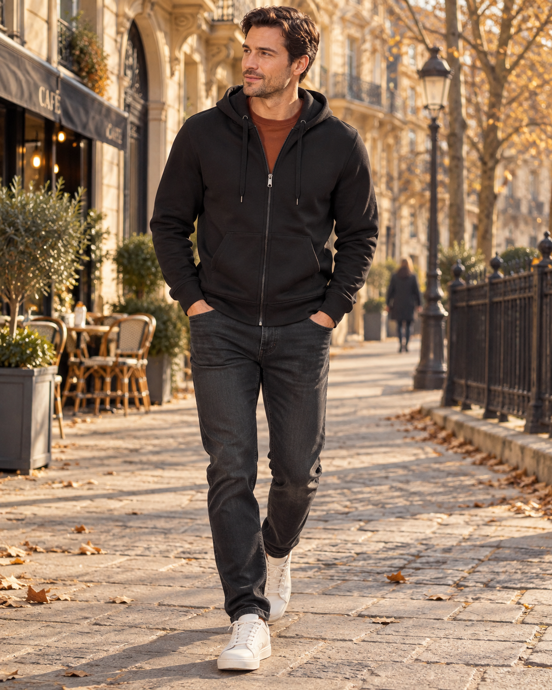 Frederick Hættetrøje / Hoodie til Mænd - Polaire Brossée, Gennemgående Lynlås & Lommer