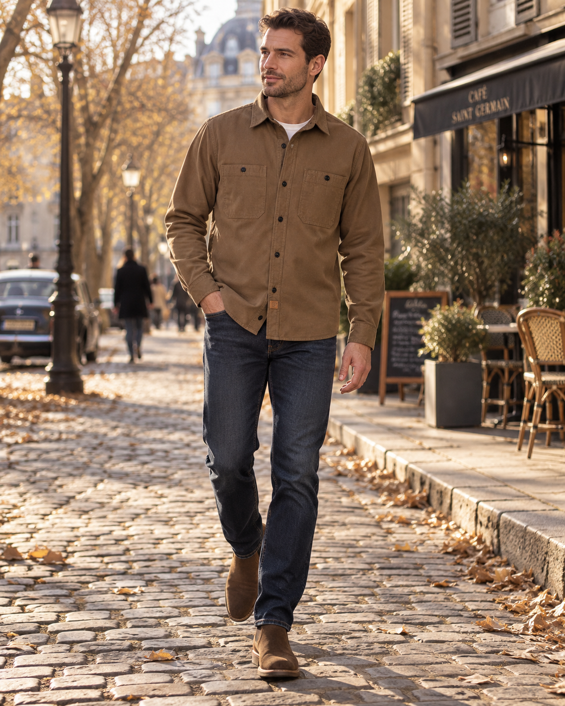Gerson Chemise til Mænd i Coton - Lange Ærmer, Knapper & Double Brystlomme