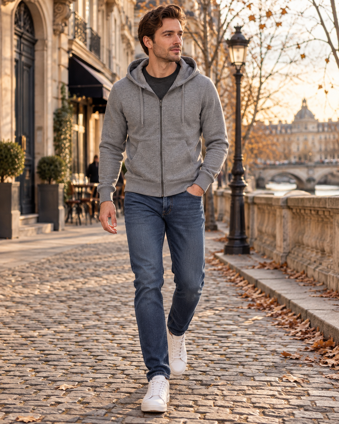 Frederick Hættetrøje / Hoodie til Mænd - Polaire Brossée, Gennemgående Lynlås & Lommer