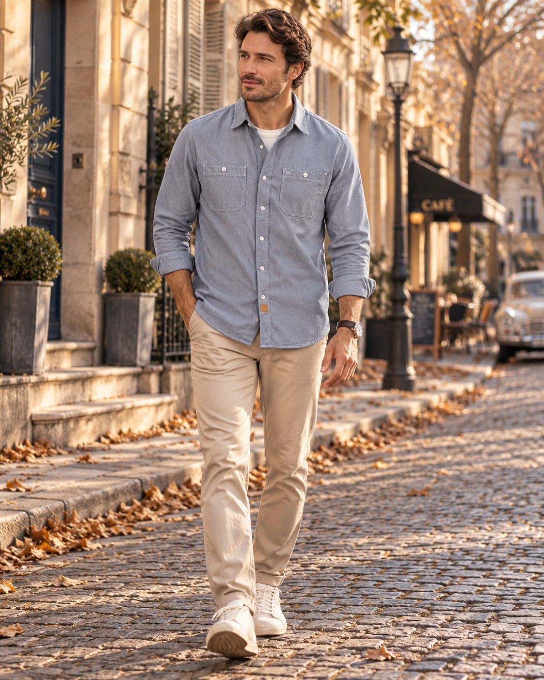 Gerson Chemise til Mænd i Coton - Lange Ærmer, Knapper & Double Brystlomme