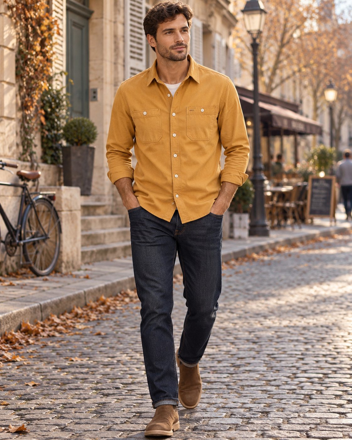 Gerson Chemise til Mænd i Coton - Lange Ærmer, Knapper & Double Brystlomme
