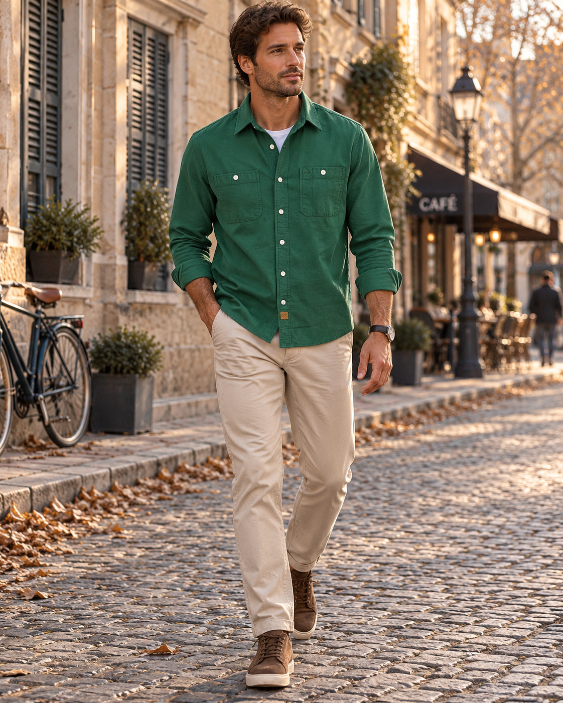 Gerson Chemise til Mænd i Coton - Lange Ærmer, Knapper & Double Brystlomme