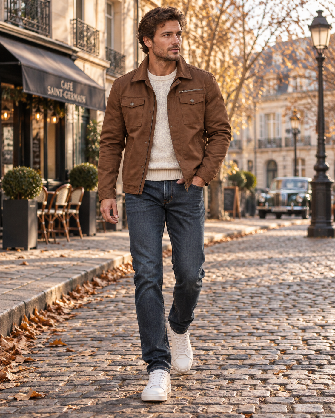 Julian Militærjakke til Mænd - Toile af Coton, Multi-Lommer, Fermeture Zip & Pressions