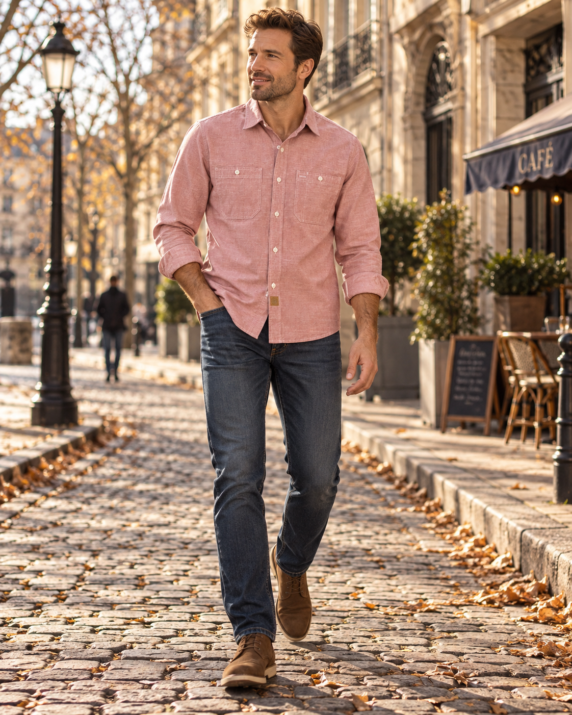 Gerson Chemise til Mænd i Coton - Lange Ærmer, Knapper & Double Brystlomme