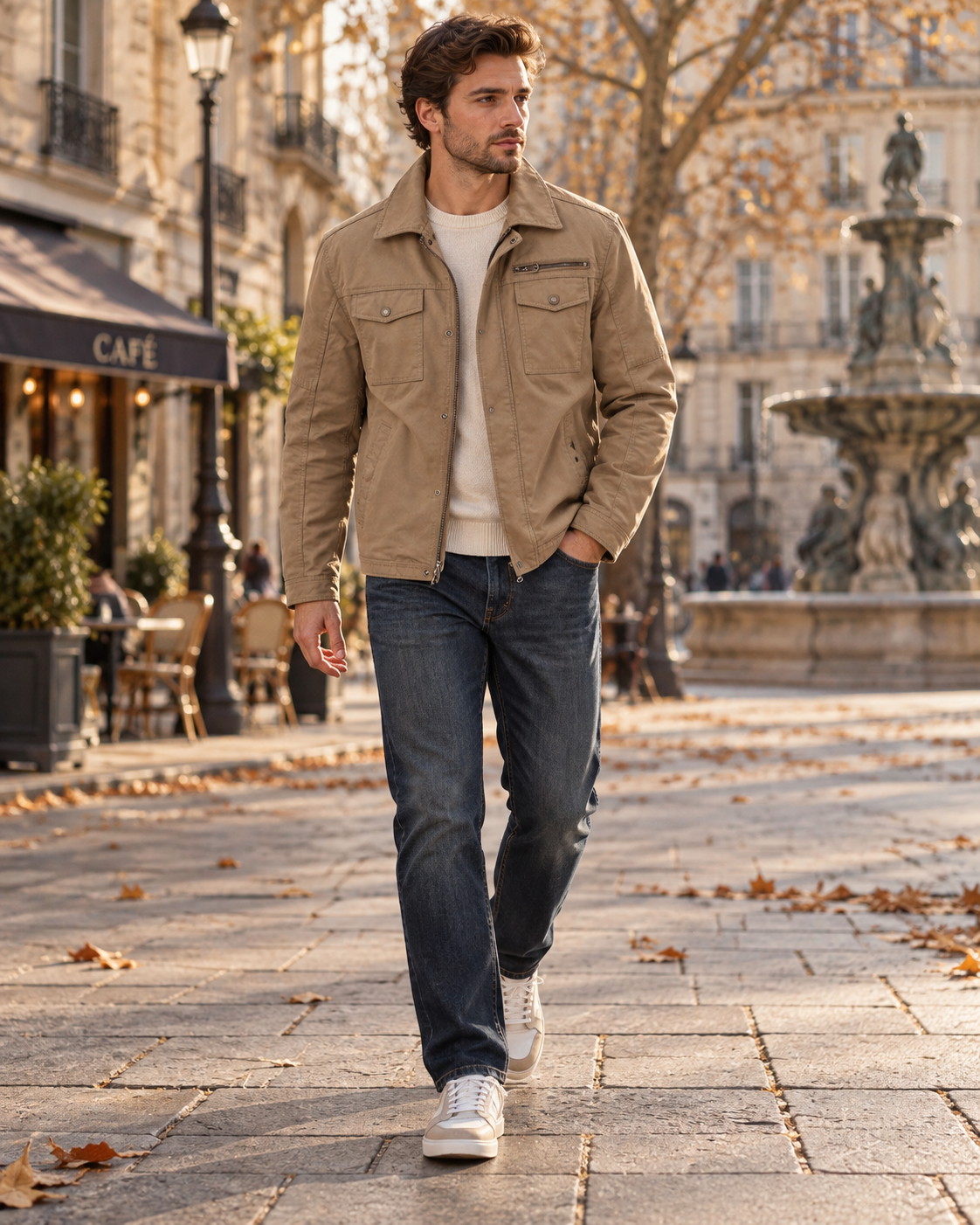 Julian Militærjakke til Mænd - Toile af Coton, Multi-Lommer, Fermeture Zip & Pressions
