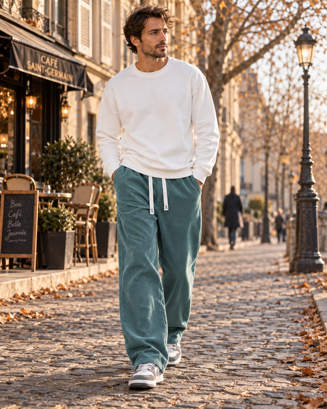 Gilbert Bukser Velour / Fløjl Côtelé til Mænd - Løs Pasform, Elastisk Talje & Cordon