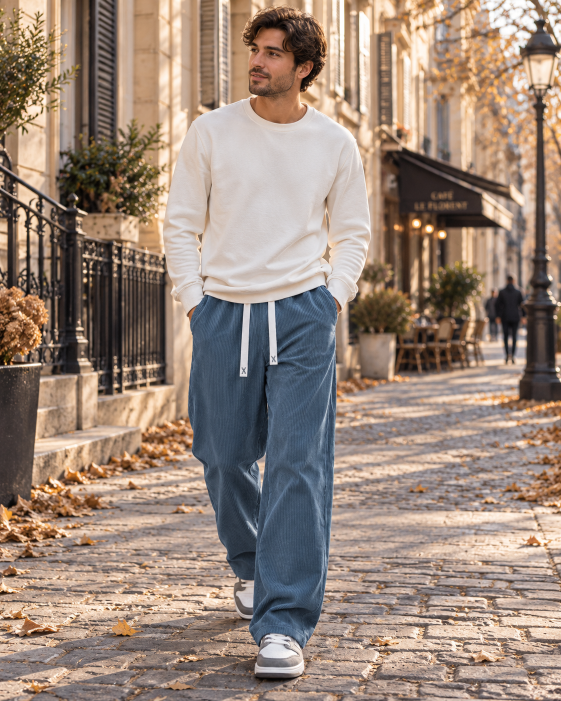 Gilbert Bukser Velour / Fløjl Côtelé til Mænd - Løs Pasform, Elastisk Talje & Cordon