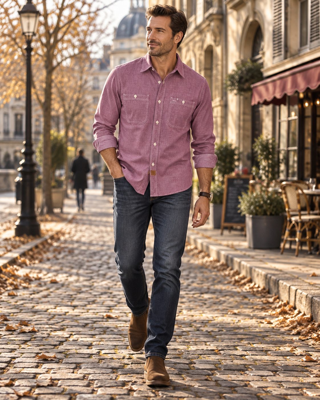 Gerson Chemise til Mænd i Coton - Lange Ærmer, Knapper & Double Brystlomme