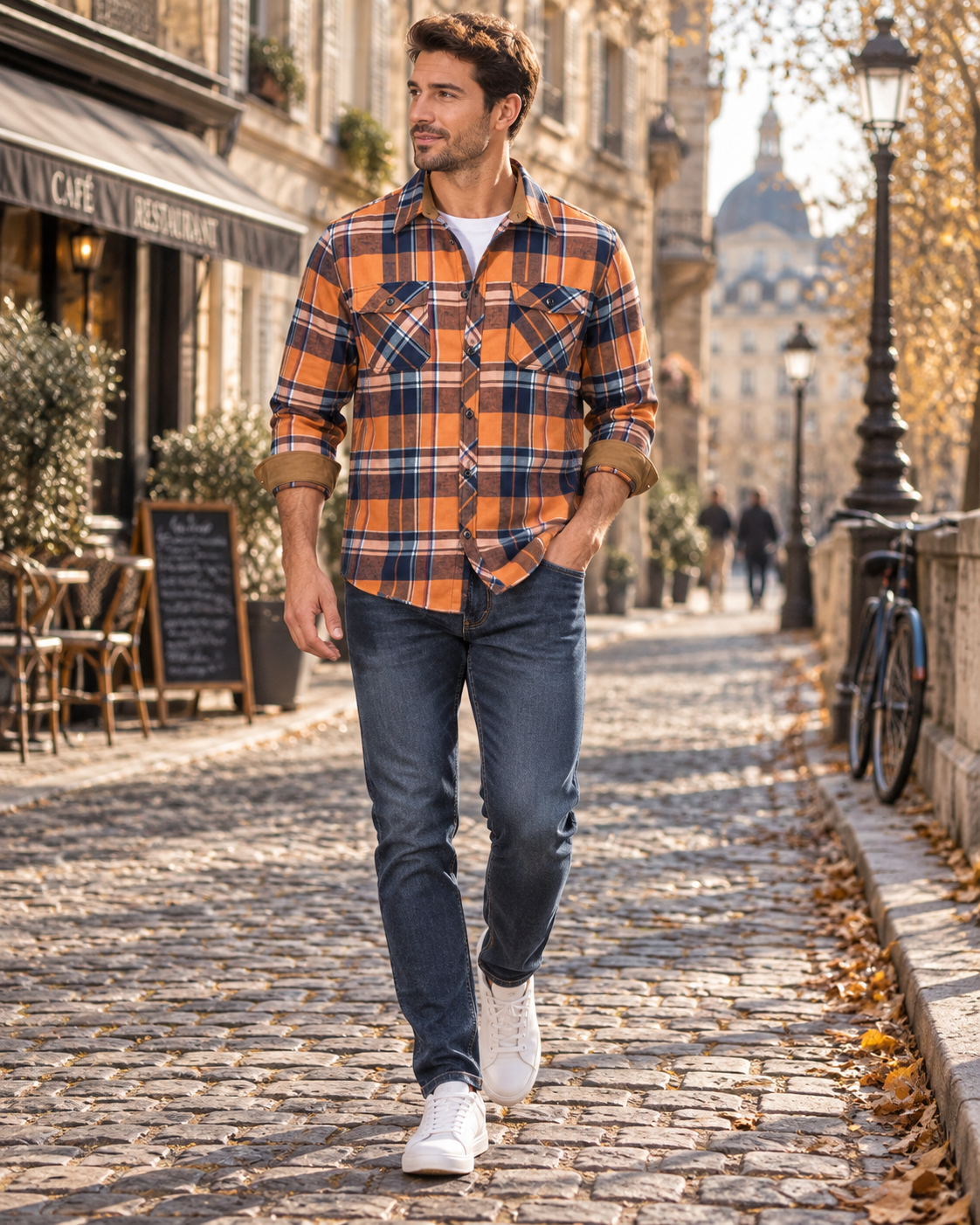 Nico Chemise med Carreaux til Mænd - Flanelle Douce, 2 Lommer & Lange Ærmer