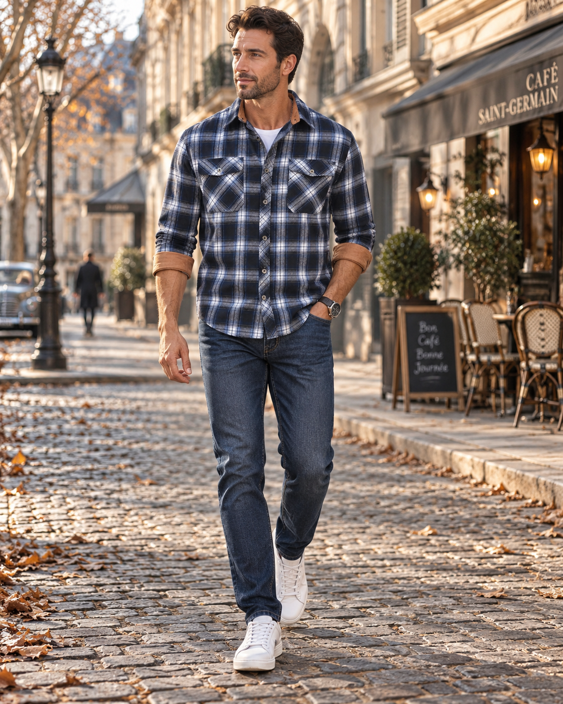 Nico Chemise med Carreaux til Mænd - Flanelle Douce, 2 Lommer & Lange Ærmer