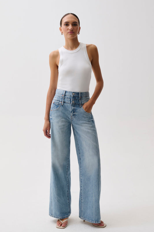 Allostudios – Caleb Højtaljede Stacked Waist Jeans - Light Blue Vintage Denim