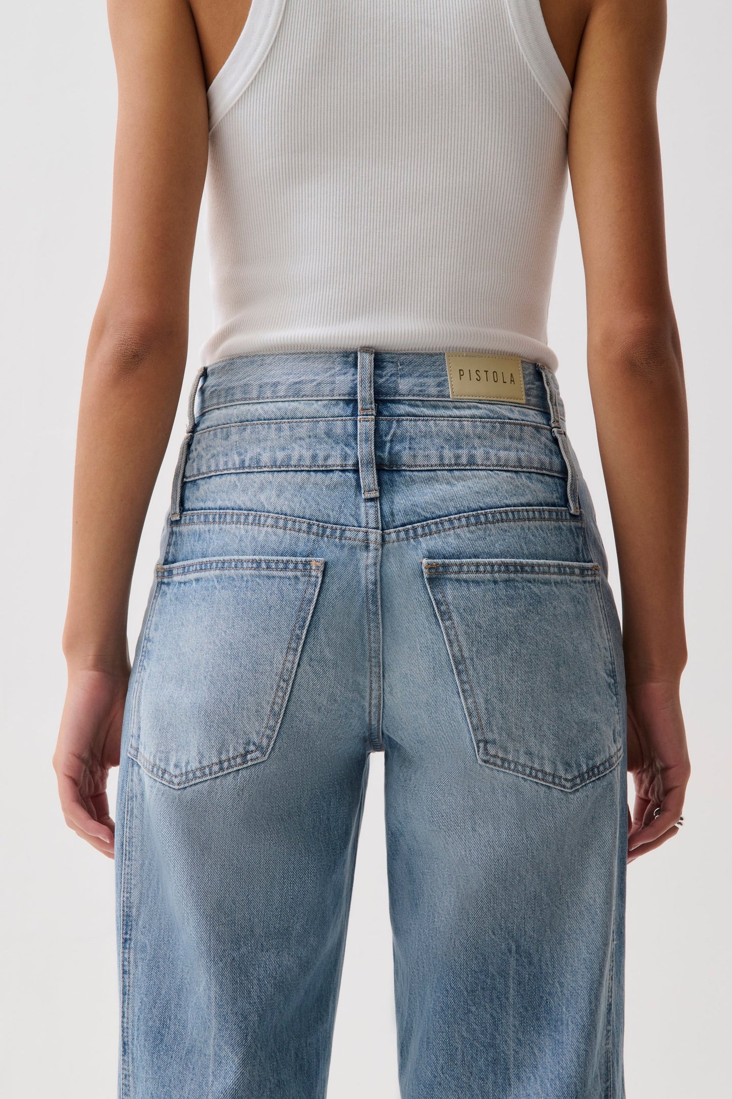Allostudios – Caleb Højtaljede Stacked Waist Jeans - Light Blue Vintage Denim