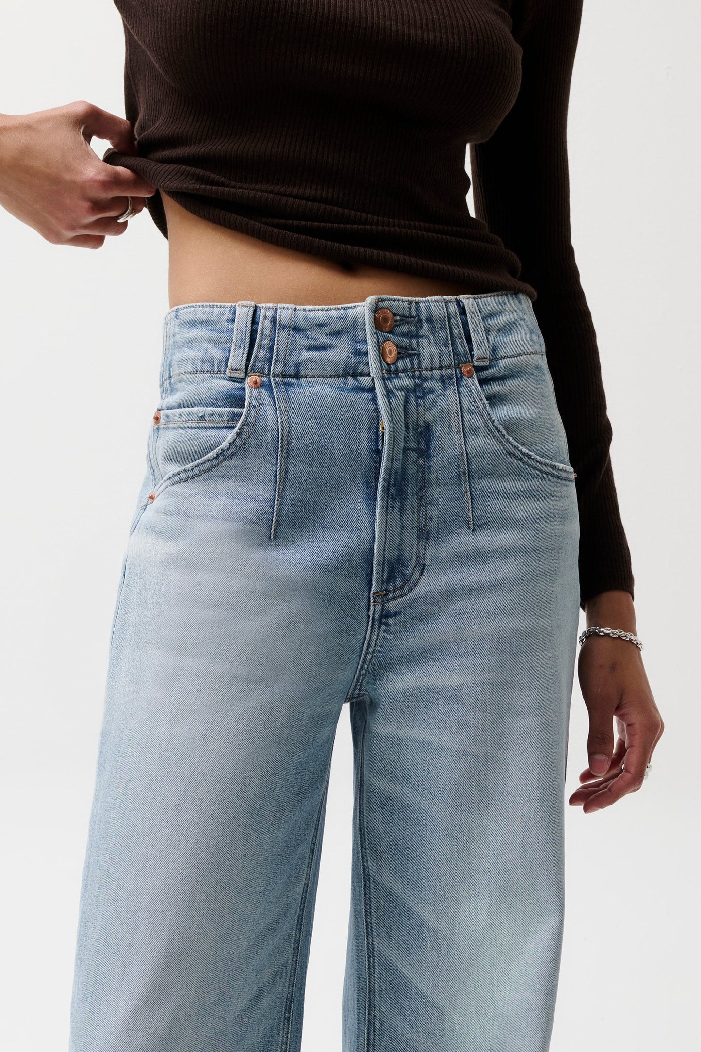 Allostudios – Lana Højtaljede Ultra Wide Leg Jeans - Lyseblå Vintage Denim