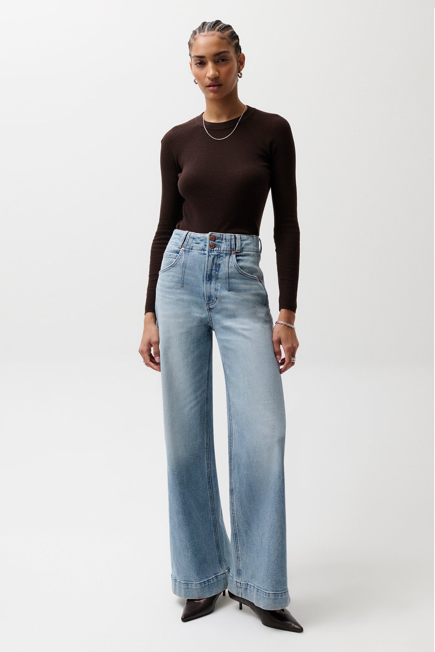 Allostudios – Lana Højtaljede Ultra Wide Leg Jeans - Lyseblå Vintage Denim