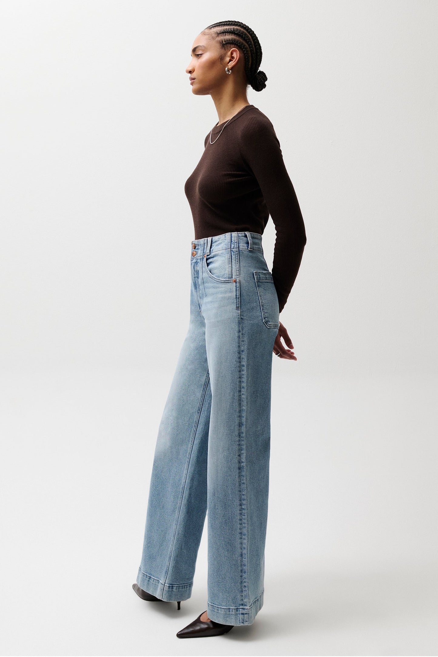 Allostudios – Lana Højtaljede Ultra Wide Leg Jeans - Lyseblå Vintage Denim