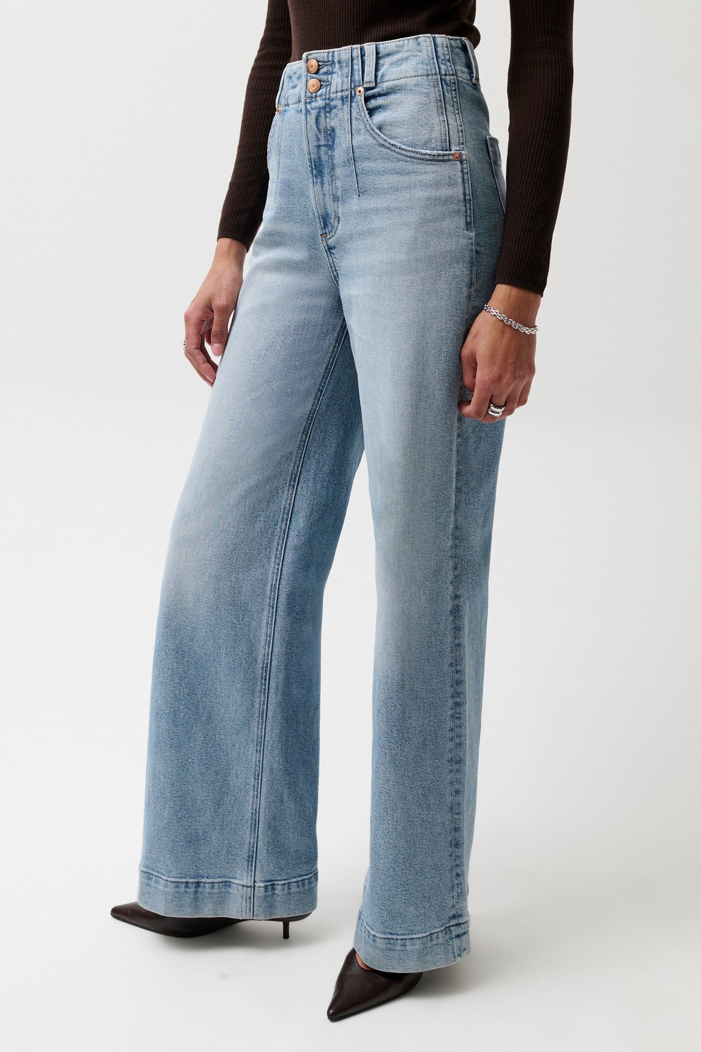 Allostudios – Lana Højtaljede Ultra Wide Leg Jeans - Lyseblå Vintage Denim