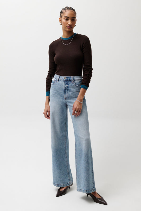 Allostudios – Lana Højtaljede Ultra Wide Leg Jeans - Støvet Himmelblå Denim