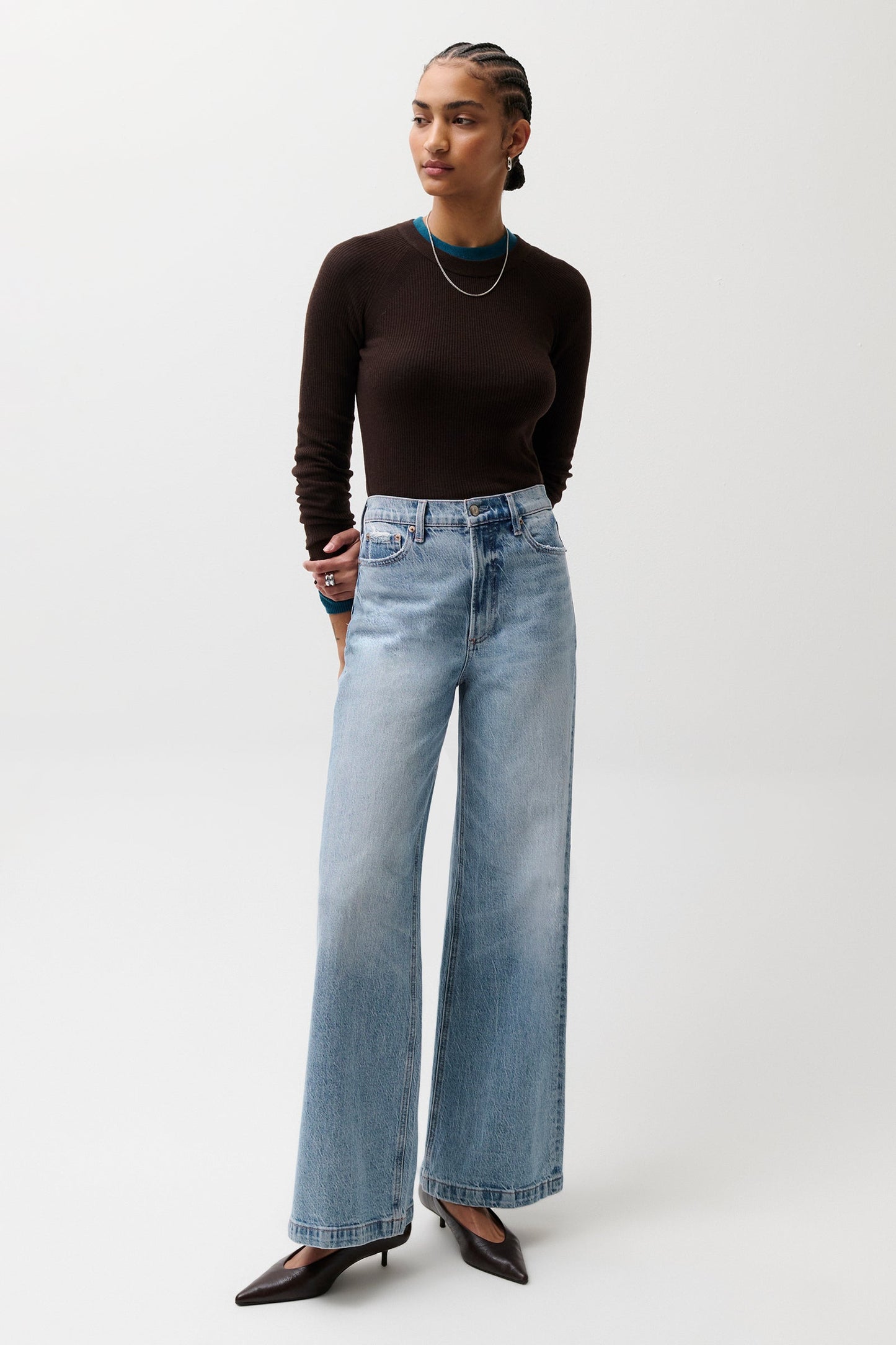 Allostudios – Lana Højtaljede Ultra Wide Leg Jeans - Støvet Himmelblå Denim