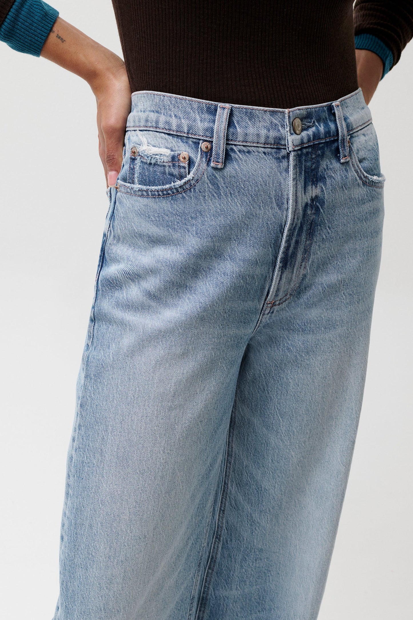 Allostudios – Lana Højtaljede Ultra Wide Leg Jeans - Støvet Himmelblå Denim